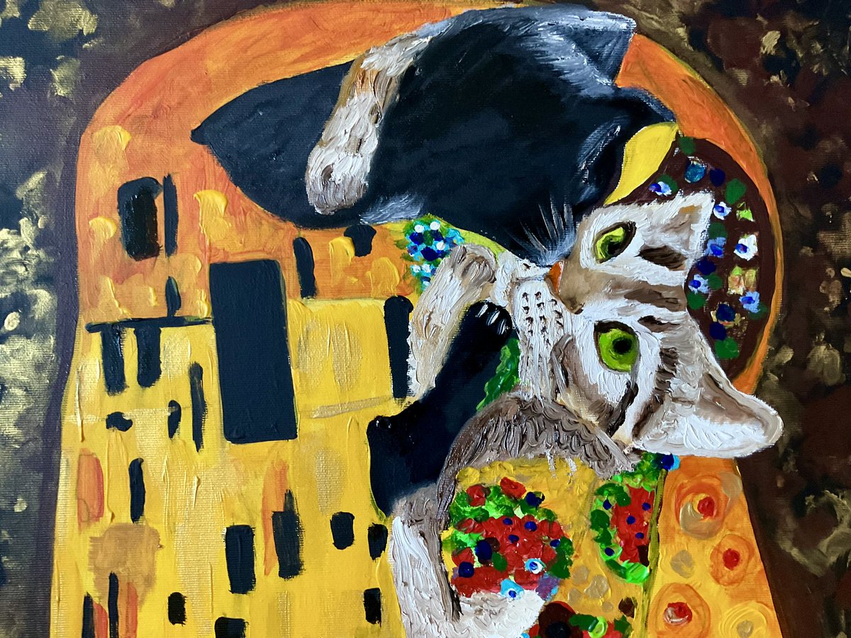 Olga Koval - Cat and Kiss by Gustav Klimt (2023) Painting, 45.6x40.6 cm artmajeur.com/olgakoval/en/a…