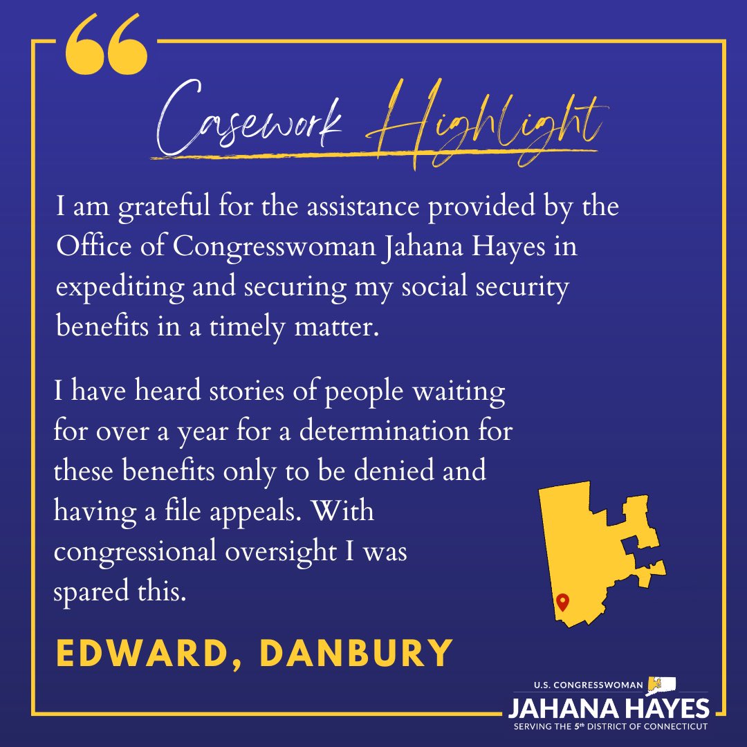 A constituent from Danbury needed assistance with the Social Security Administration and my team was able to successfully help them throughout the process.

If you need agency assistance, call us at 860-223-8412.