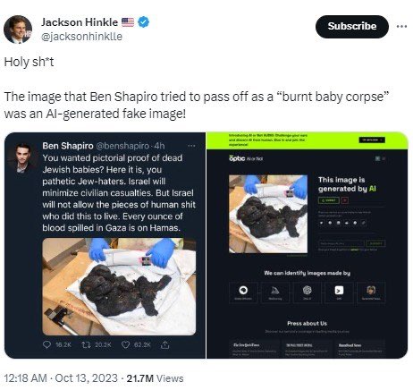 Chanabassarah's tweet image. Holy sh*t @jacksonhinklle as of October 13, 2023, 21.7M views.