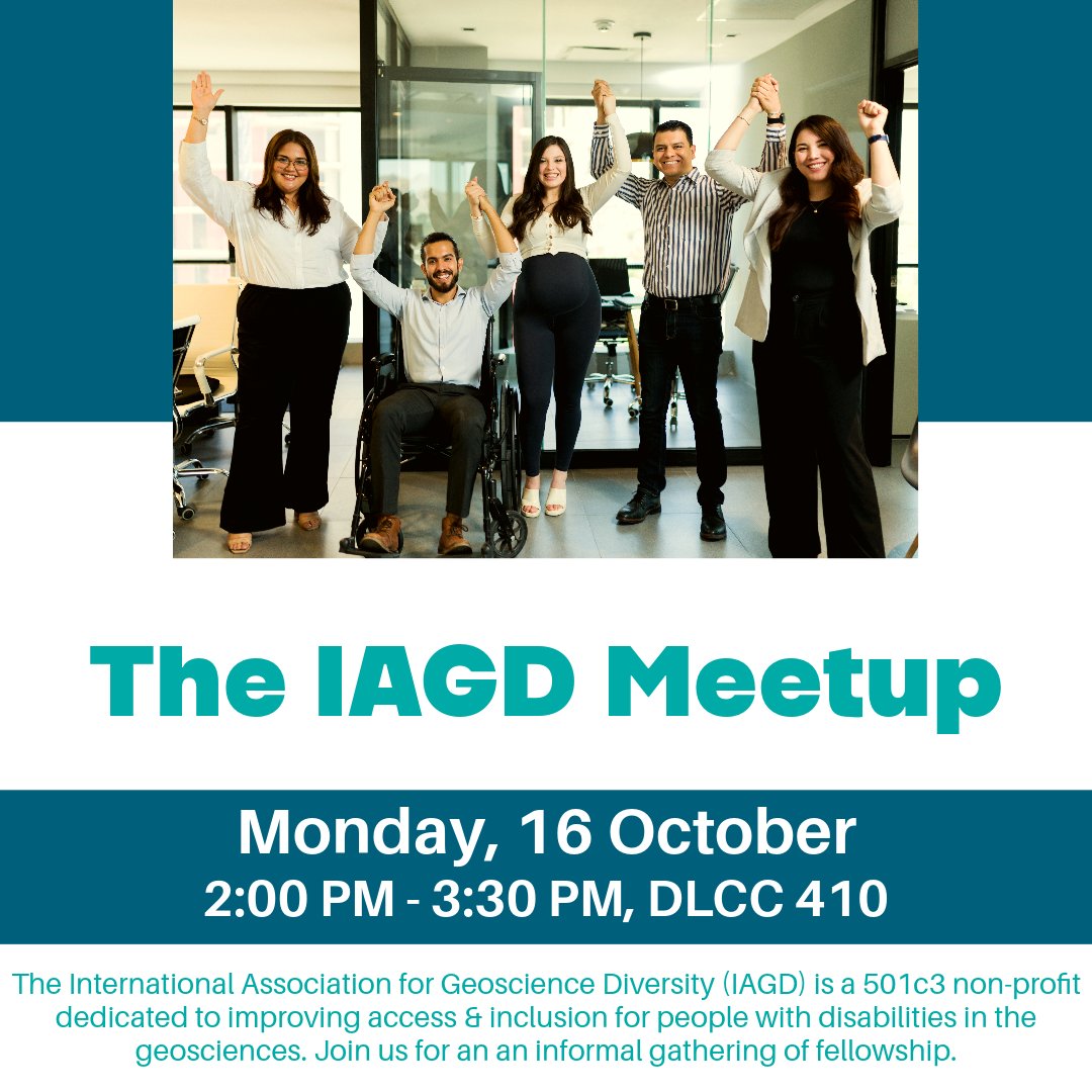 The International Association for Geoscience Diversity (IAGD) is a nonprofit dedicated to improving access & inclusion for people with disabilities in the #geosciences. Join us for a gathering of fellowship, Mon 16 Oct, 2-3:30 PM, DLCC 410. #GSA2023 @AccessibleGEO @magabritle