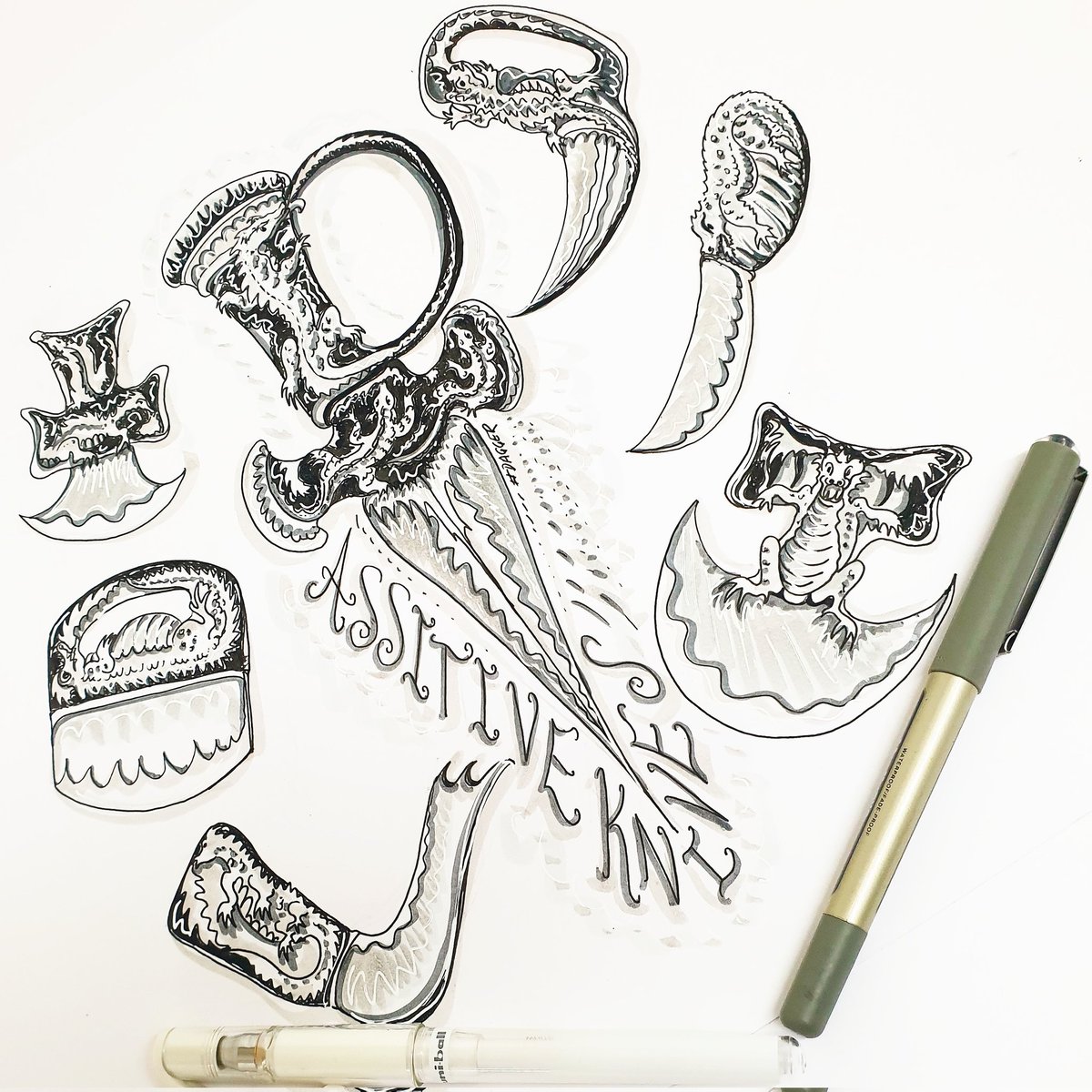 mooartdotcom's tweet photo. Day15 #OccupationalTherapy #Inktober2023 

A #dagger with grip strap &amp; other #assistiveequipment and adapted handle #knives for those who need a little help with cutting! 

#OT #CPD for #Inktober https://t.co/dpaVmLJSOt
