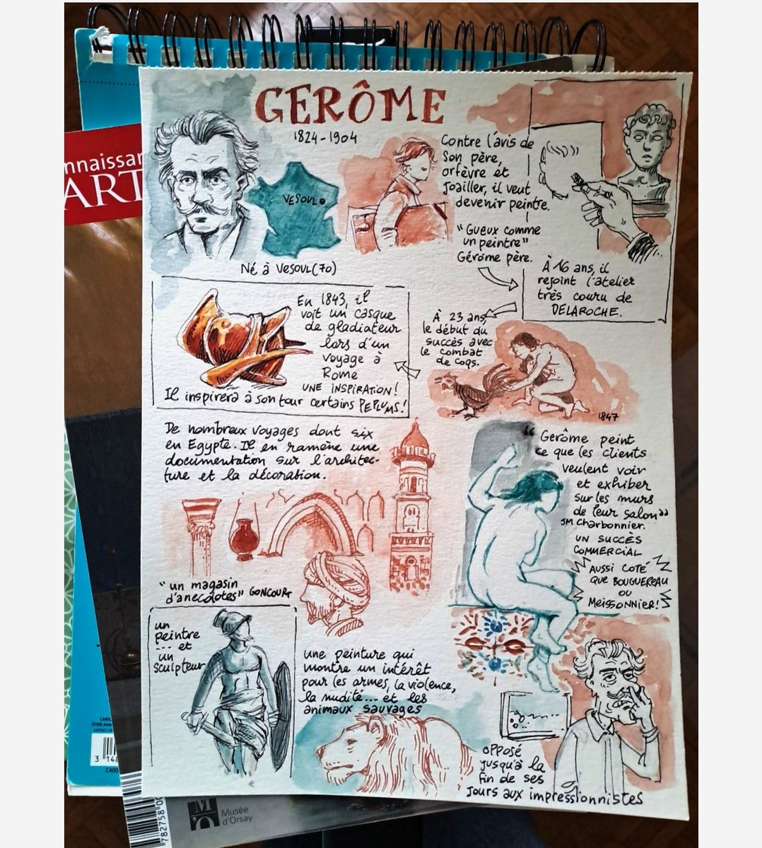 Bicentenaire de Gérôme, peintre académique amateur de fauves et de gladiateurs. Il a connu un grand succès dans la seconde partie du XIXe, comme peintre et comme enseignant.
#sketchnote inspiré par <a href="/Cdesarts/">Connaissancedesarts</a>
#gerome #sketchnote #vesoul <a href="/vesoul_and_co/">Vesoul and Co</a> <a href="/MuseeOrsay/">Musée d'Orsay</a>