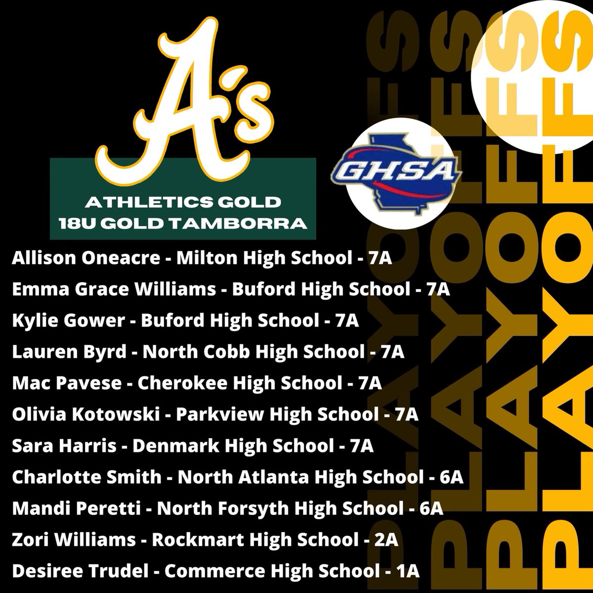 AGTTamborra18U's tweet photo. Wishing our ladies GOOD LUCK this week in the GHSA State Playoffs! #pressureisaprivilege #betheonepercent https://t.co/zPfdDbKalT