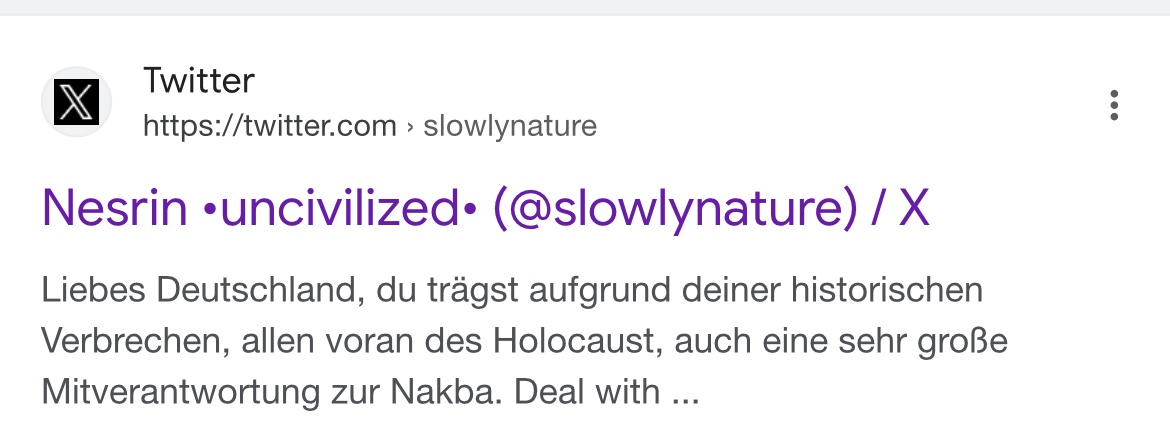 TimTitimhey's tweet photo. @ainyrockstar Sie heißt nicht Asamum. Ihr richtiger Name ist Nesrin Al-Nather. Auf Twitter hieß die gute Frau „slowlynature“… und postete gerne mal solche Sachen. Alle Accounts wurden deaktiviert. Google Suche findet aber immer noch einige Tweets.Das Internet vergisst nicht. #chebli #nichte https://t.co/ESnCzc4AFR