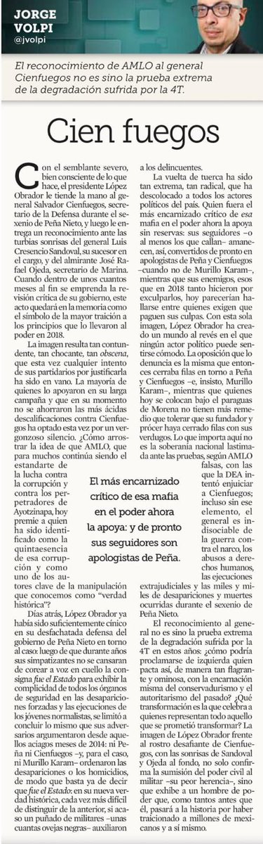 jrisco's tweet photo. No le sobra ni una palabra a esta columna de VOLPI.

Lúcido y preciso. 

Del cinismo y el legado 👇🏼 https://t.co/bqO5riWTm3