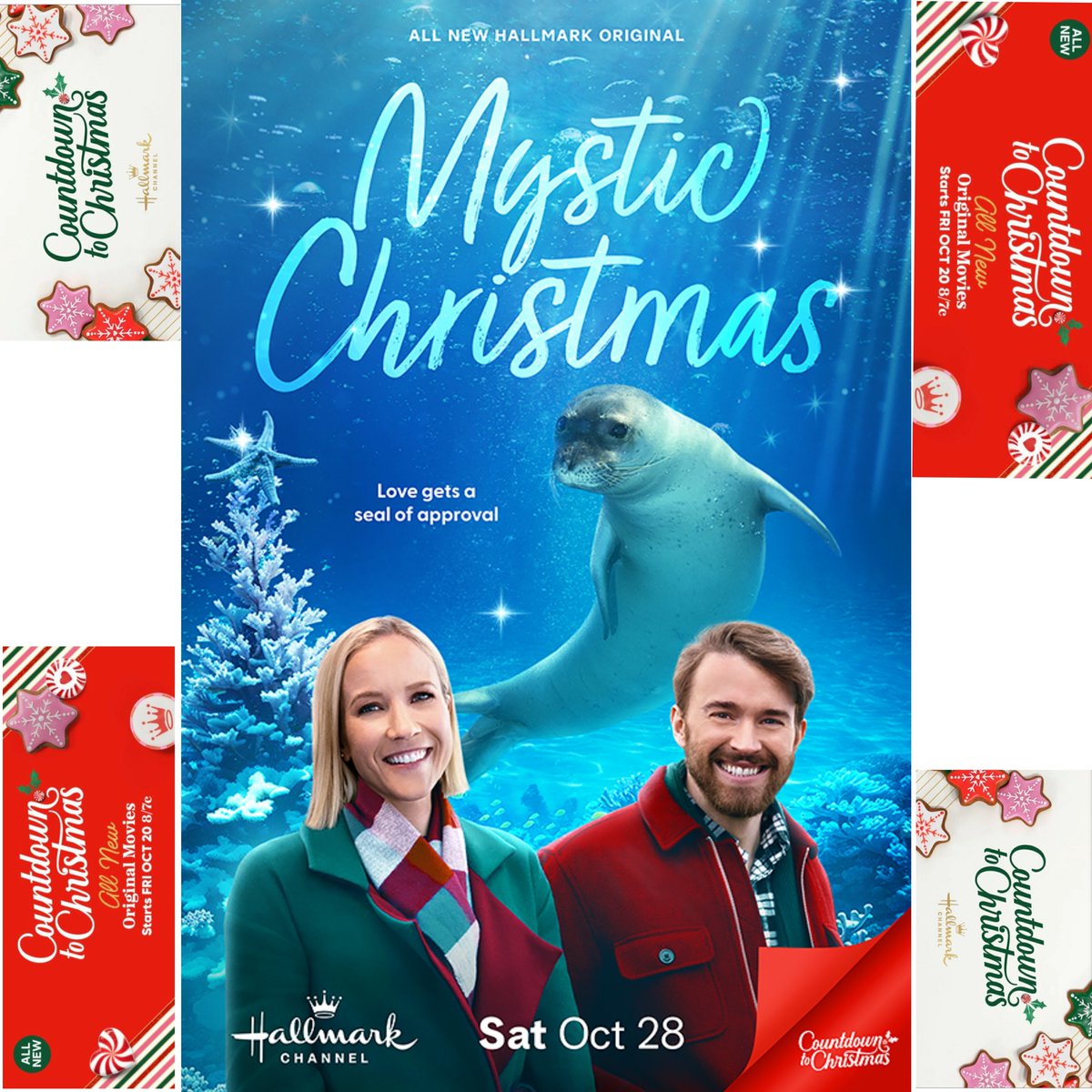 PinkSunsetxo's tweet photo. Mystic Christmas starring Jessy Schram, Chandler Massey and Patti Murin gets its movie poster with the tag line: "love gets a seal of approval." Premiering Saturday October 28th on Hallmark Channel! 🎄🌟🎅❤💚💙🌊 @jschramer @pattimurin #MysticChristmas

📸 Hallmark Media https://t.co/TapkwrgZnK