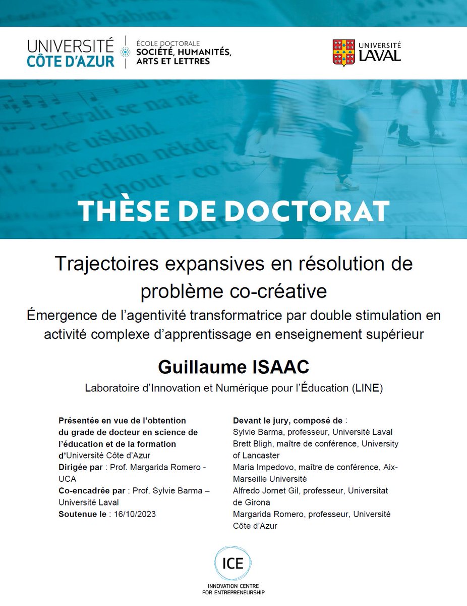 margaridaromero's tweet photo. 🧑🎓Oct 16, @isaac_guillaume PhD viva "Expansive Pathways in Co-Creative Problem Solving" codir w. @SylvieBarma @universitelaval, studying #cocreativity & #interdisciplinarity in #highered @InventUCA @Univ_CotedAzur. Jury @BrettBligh A.Jornet @mariaimpedovo👉https://t.co/gLBTN9SyoO https://t.co/ndbD4YQ4G6