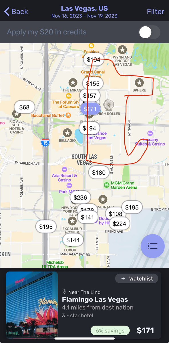 StandbyWithMe's tweet photo. @CheapskateVegas Rio is the only hotel in the area going for <$100 during next month’s Formula 1 weekend. https://t.co/8IU2DiUJ8A
