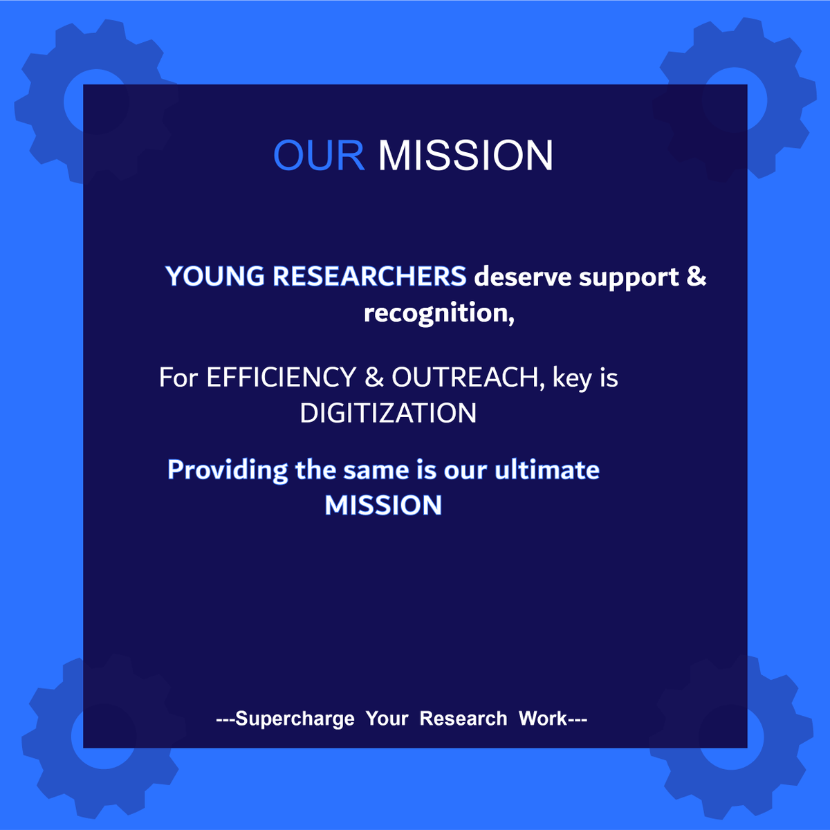 researcharge's tweet photo. Revisiting the Mission:
Young Researchers Deserve Support &amp; Recognition;
For  Efficiency &amp; Outreach, key is Digitization;
Providing the same is our Ultimate Mission.

#research #researchers #DataAnalytics #researcharge https://t.co/w2j8arF6Ds