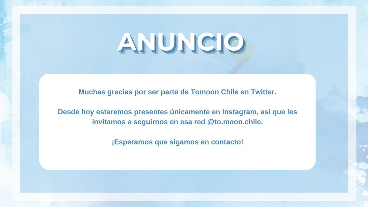 tomooncl's tweet image. 🔔Anuncio

Desde el día de hoy Tomoon Chile estará únicamente presente en instagram. 

Muchas gracias por su apoyo en todos nuestros proyectos ✨

No olviden seguirnos en nuestra red! 

🔗tinyurl.com/tmncl