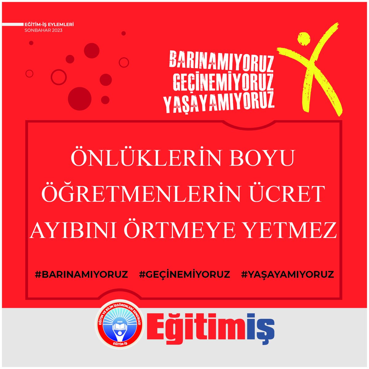 24 Kasım'da dağıtacağınız önlüklerin boyu öğretmenlerin ücret ayıbını örtmeye yetmez.
#barınamıyoruzgecinemiyoruzyasayamıyoruz