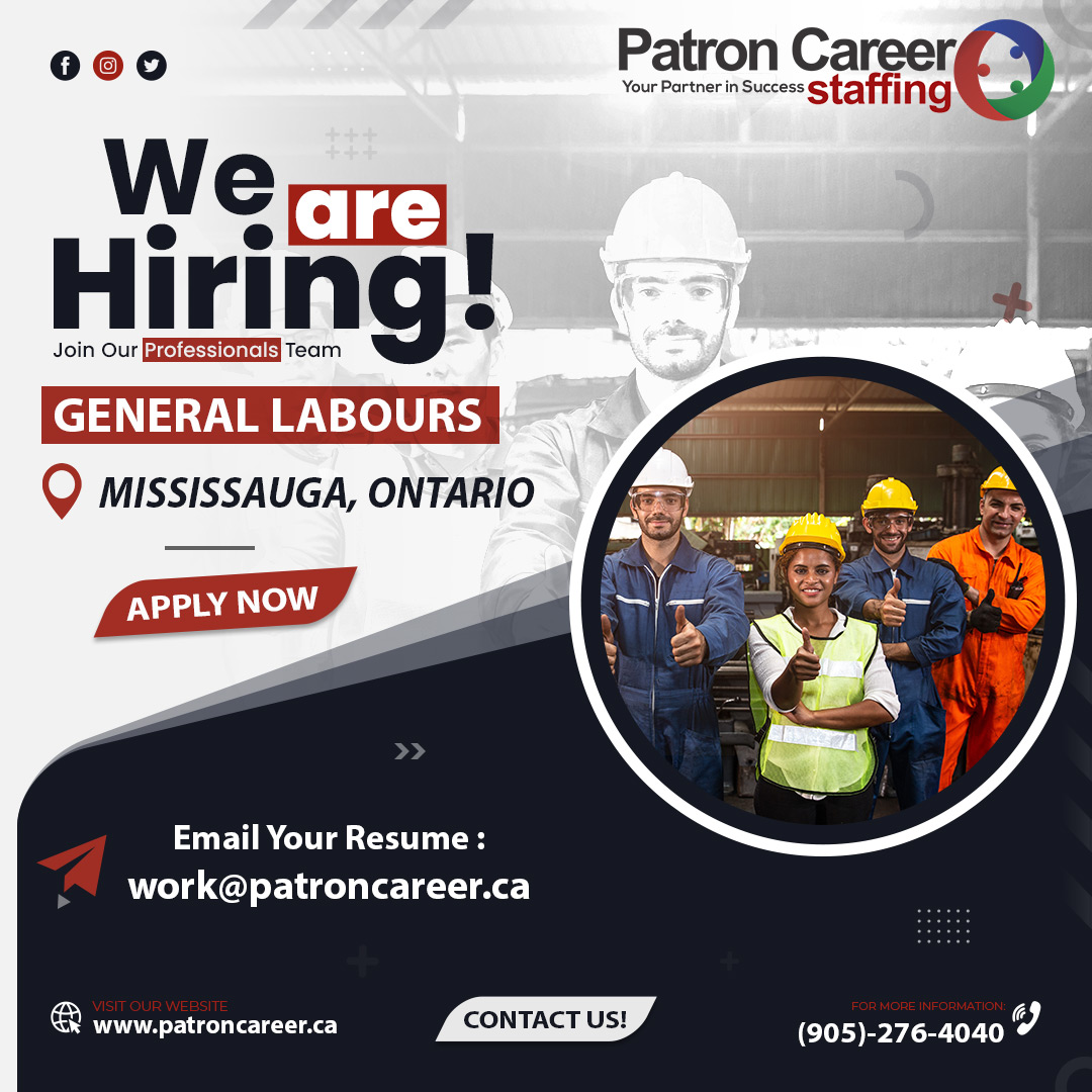 👷We Are Hiring General Labours

✅Full-Time Job
✅Location: Mississauga

Apply Today patroncareer.ca/Job_Apply_Form…

Call Now
(905)-276-4040

Email Your CV: work@patroncareer.ca

#wearehiring #canada #generallabour #ontariocanada #labourjobs  #mississauga #mississaugajobs #jobseeker