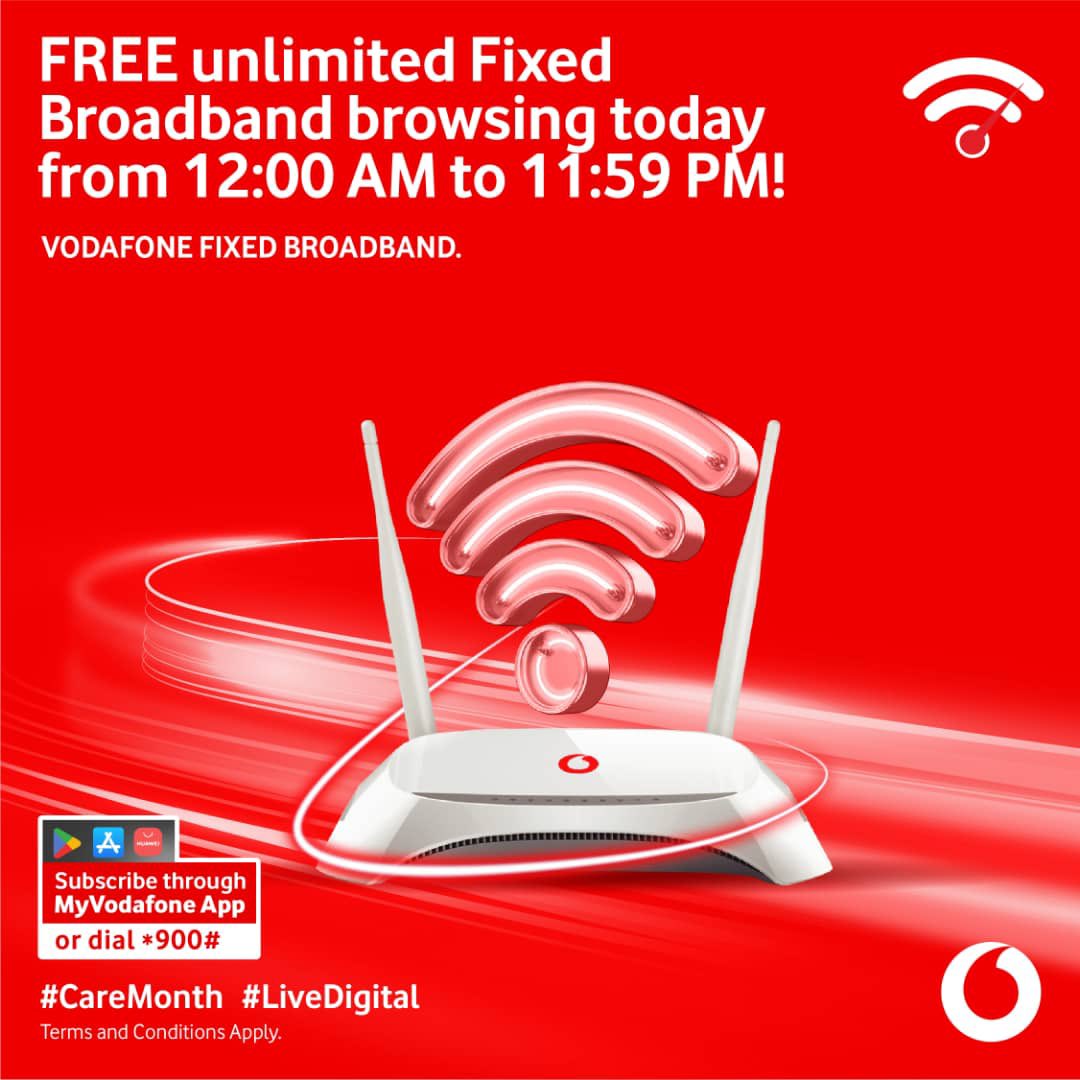 TelecelGhana's tweet photo. Browse all day with no limits and at no cost! Enjoy free unlimited Fixed broadband data today.
#CAREMONTH #LiveDigital https://t.co/Ix4pSp3l8d