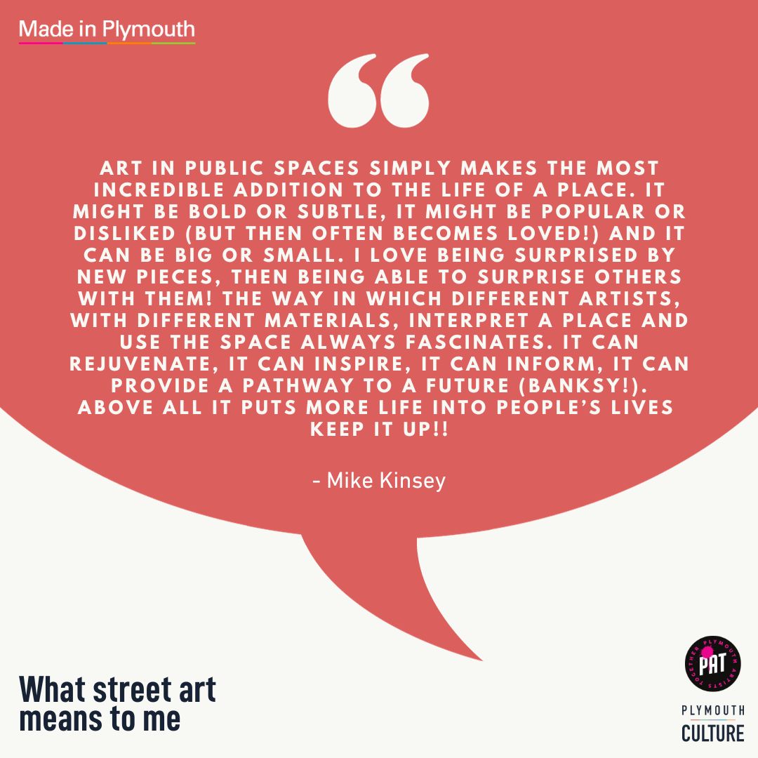 Submitted by Mike Kinsey in response to the question 'what does street art mean to you?' ❤️

Well, what DOES street art mean to you? Let us know below. 👇

#madeinplymouth #cultureisalive #plymouthstreetart #plymouthartiststogether #plymouthculture #streetartuk