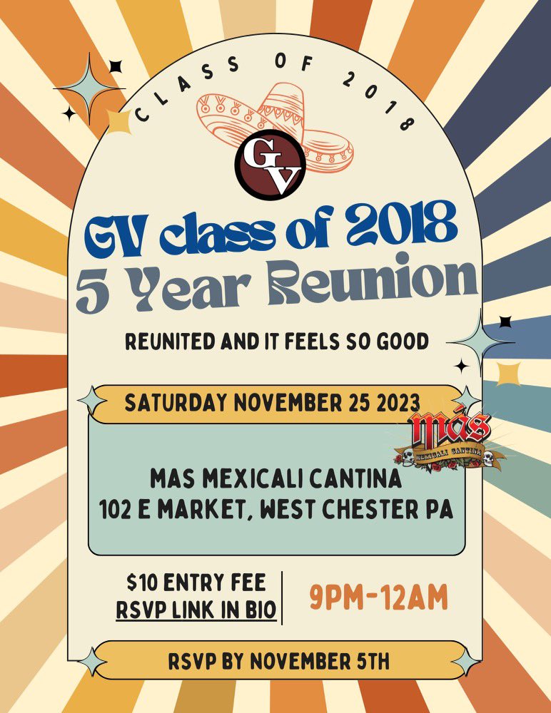 gv2018_Alumni's tweet photo. 5 years already!

Come celebrate all you and your classmates have done since then with drinks and a night out at this private event, at Más bar reserved for the Jags (and plus ones welcome)

RSVP:
https://t.co/PnWoXqk1EW https://t.co/rRUW1ivRVt