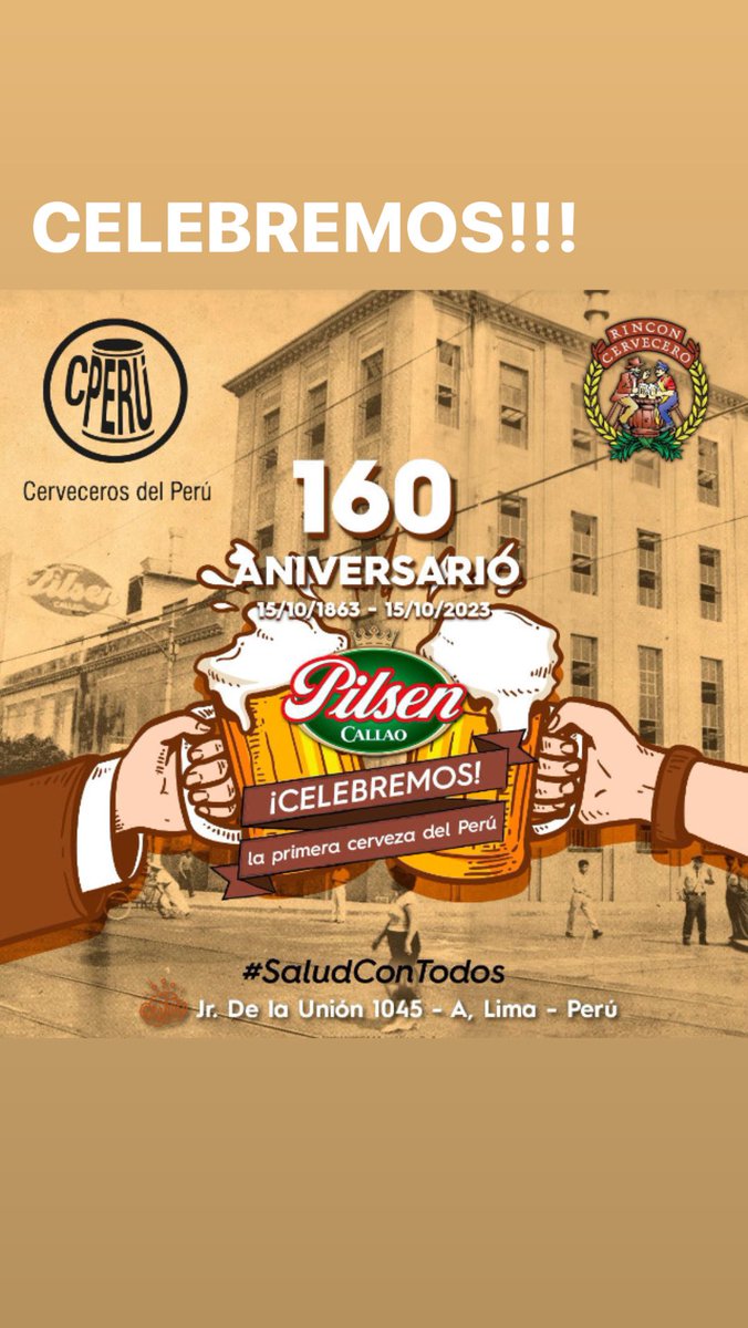 CervecerosdPeru's tweet photo. Feliz 160 aniversario a nuestra Primera Cerveza del Perú 🇵🇪 @Pilsen_Callao, celebremos juntos  en el @rinconcervecero 
 🍻#SaludConTodos🇵🇪 https://t.co/XcWL6Y5psq