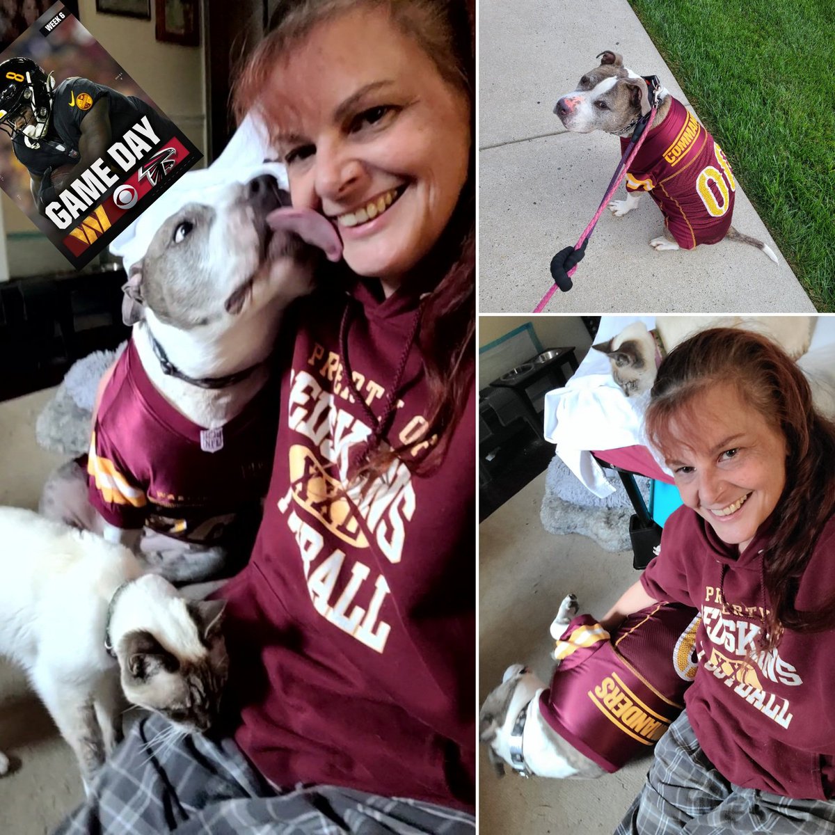 Lady Sadie & I are ready to cheer on the @Commanders.  #TakeCommand #PluckDaFalcons Get that W today! #WASvsATL #HTTC #HTTR #NFLweek6
 #DCTweetTeam 
 #WhoRescuedWho  #PittiesOfX   #ServiceDogInTraining🐕‍🦺  #SDiT🐕‍🦺