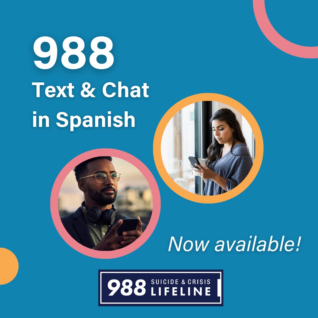 The #988Lifeline is now more accessible by launching Spanish text and chat services. If you need help, text, or chat 988 today. #988lifeline #SaludMental #SuicidePrevention #MentalHealth