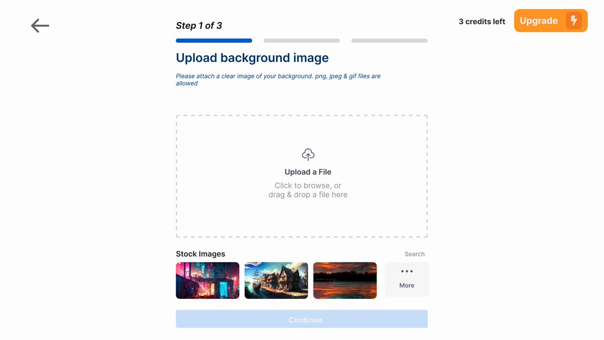 pwang_szn's tweet photo. Day 3 / 30:

I redesigned Photoshift, an app that generates images w/ products on Midjourney background.

First thoughts:
1) Main objective - Get user to generate image,
2) Main friction for user
- User doesn't have any images to upload (have sample images to use)
- Image generation takes too long

BEFORE:

AFTER:
- Added emphasis on the upgrade button (changed it to different color & added an icon to make it look fancier :D )
- Added progress bar at the top to keep the user "in-the-loop" of how many steps they have left ((shows users they are making progress )) 
- Added back button to give user option "safety" to go back
- Added subheadings to make it look more visually appear ((more hierarchy )) 
- Have a “continue” button to hint that the user needs to upload an image before going to next step (( softly guides user to picking an image )) 
- Having a row of sample images that the user can use (( reduces friction ))