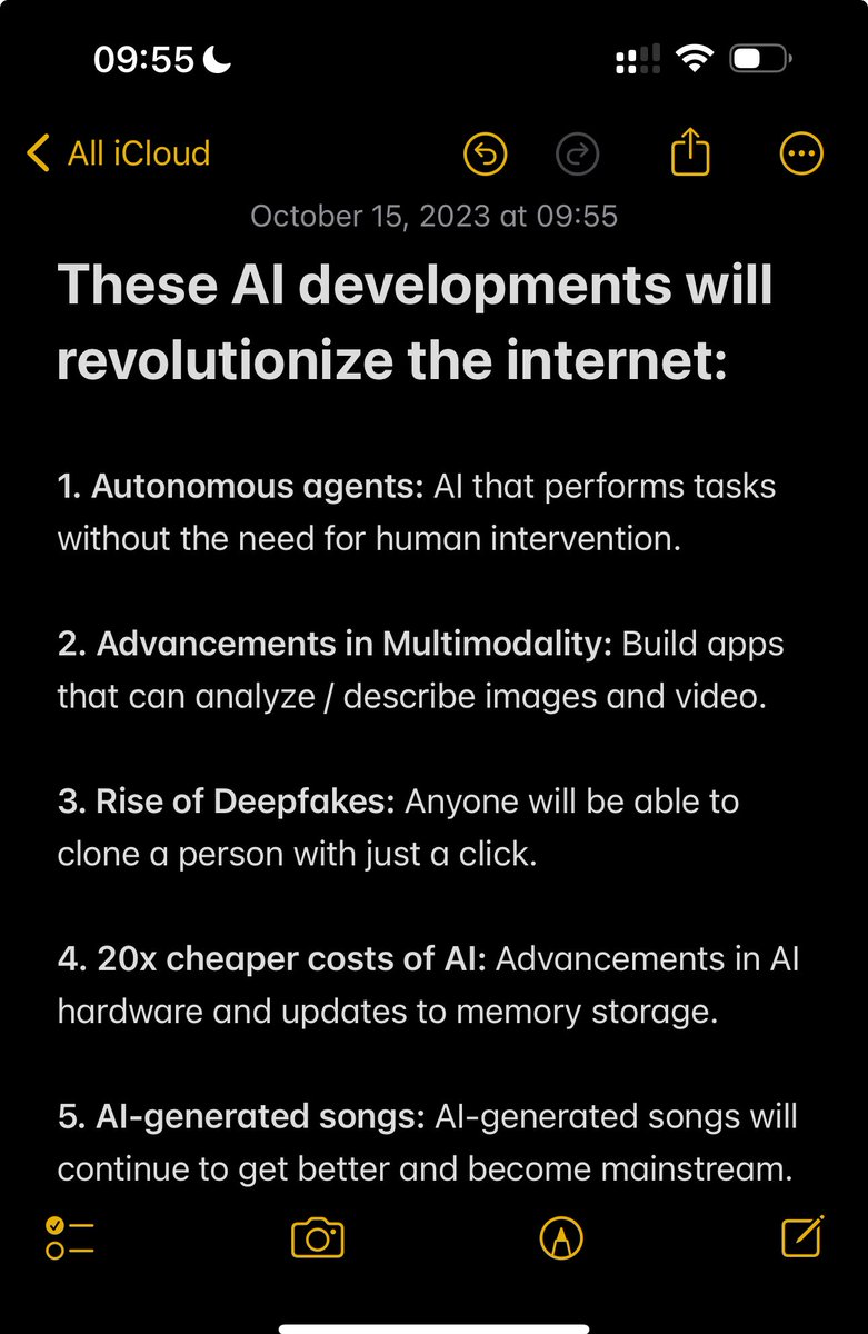 Prediction: 2024 will be the year the internet changed forever.

The next AI developments are going to revolutionize every aspect of the internet.

If you truly think AI is just another hype cycle, you're in for a new awakening.

Here's what's coming:

1. Autonomous to-do