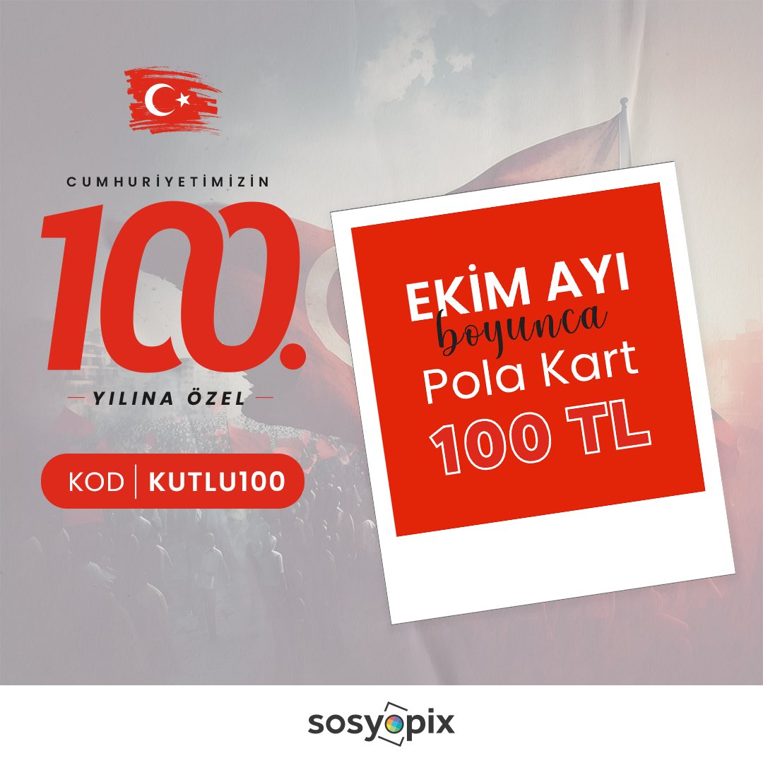 Cumhuriyetimizin 100. Yılına Özel!
35 Adet Pola Kart 100 TL
KOD: KUTLU100
bit.ly/polakart-35adet

❣️Gönderiyi beğenip repostlayan 3 kişiye Pola Kart - 35 Adet HEDİYE!
*30 Ekim’de açıklanacak