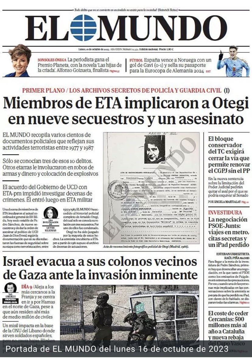 Miembros de ETA implicaron a Otegi en nueve secuestros y un asesinato 

Iniciamos en ⁦<a href="/elmundoes/">EL MUNDO</a>⁩ una serie de informaciones exclusivas sobre el historial policial del coordinador general de EH Bildu en su etapa como terrorista en activo (1977-1987)

elmundo.es/espana/2023/10…