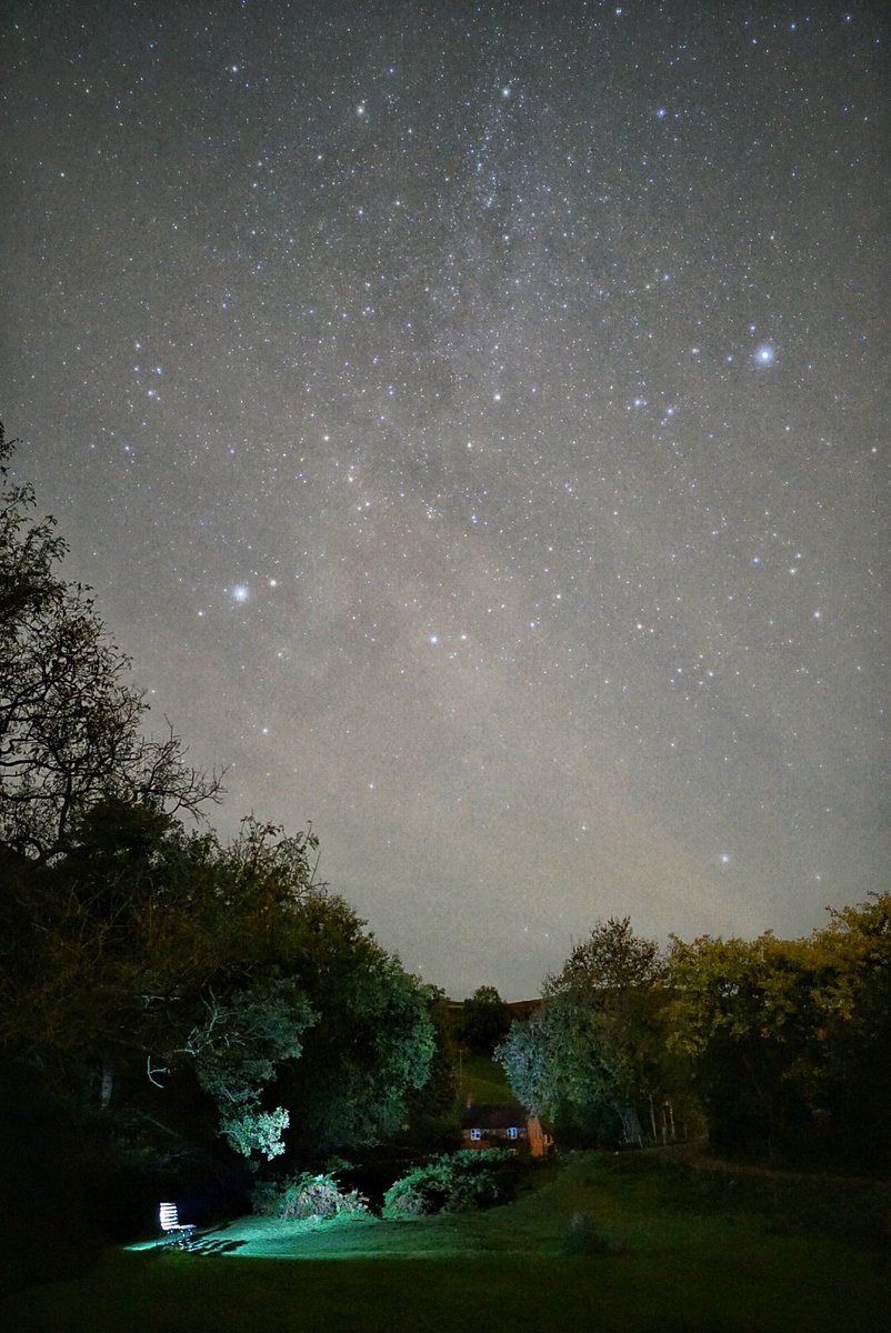 Batch Valley tonight. A light cloud cover makes star spotting easier. Part of the #Cygnus constellation visible, top middle, and the stars #Altair, bottom left, and #Lyra, middle right. So pretty out there. #ChurchStretton #Shropshire #LongMynd <a href="/nationaltrust/">National Trust</a> <a href="/shropastrosoc/">Shropshire Astronomical Society</a>