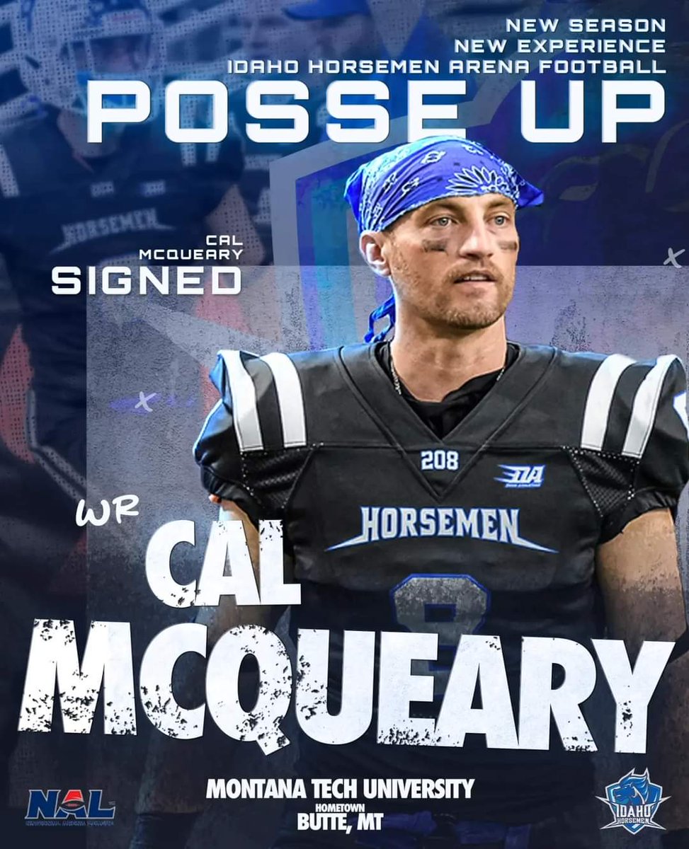 Idaho_Horsemen's tweet photo. Baller Signing! 

We are excited to announce that former Montana Tech wideout, Cal McQueary will be back for the 2024 season.  

Cal has been with the Horsemen  since its inaugural  season, in 2019.  He did receive an opportunity  with The Spring League (TSL).

#Posseup Idaho.... https://t.co/Cf01k0z2Hn