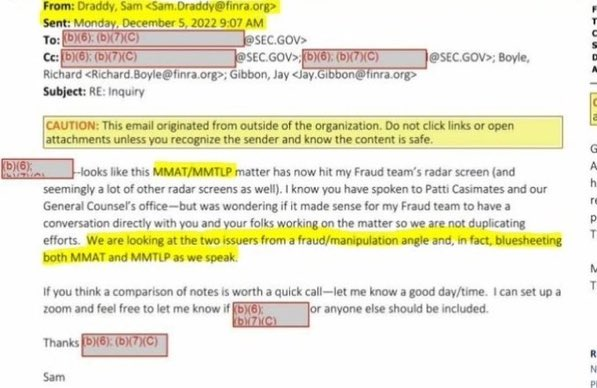 andymac_ct's tweet photo. $MMTLP 310 Days
FACTS
Dec 5
@SECGov @FINRA FOIA letter Blue Sheeting #MMTLP
(they Knew the Share Count)
Dec 6, 8
FINRA issues S1 Manipulating Dates
Dec 8
FINRA NO-SHOW to meeting with Brda's lawyers and @The_DTCC
Dec 9
FINRA Orders U3 Halt of #MMTLP prior to market open https://t.co/BsFLghEpuC