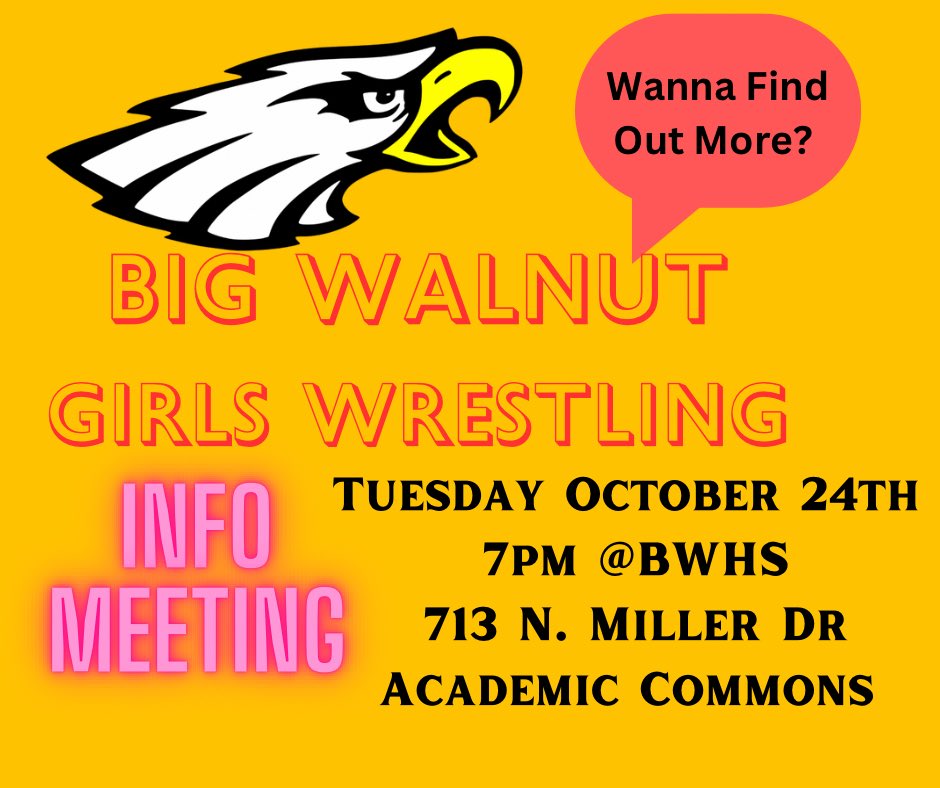 BigNutWrestling's tweet photo. Big Walnut MS and HS Girls, WE have a Girls Wrestling Team. Want to find out more about it? https://t.co/tmbOAO4LkW