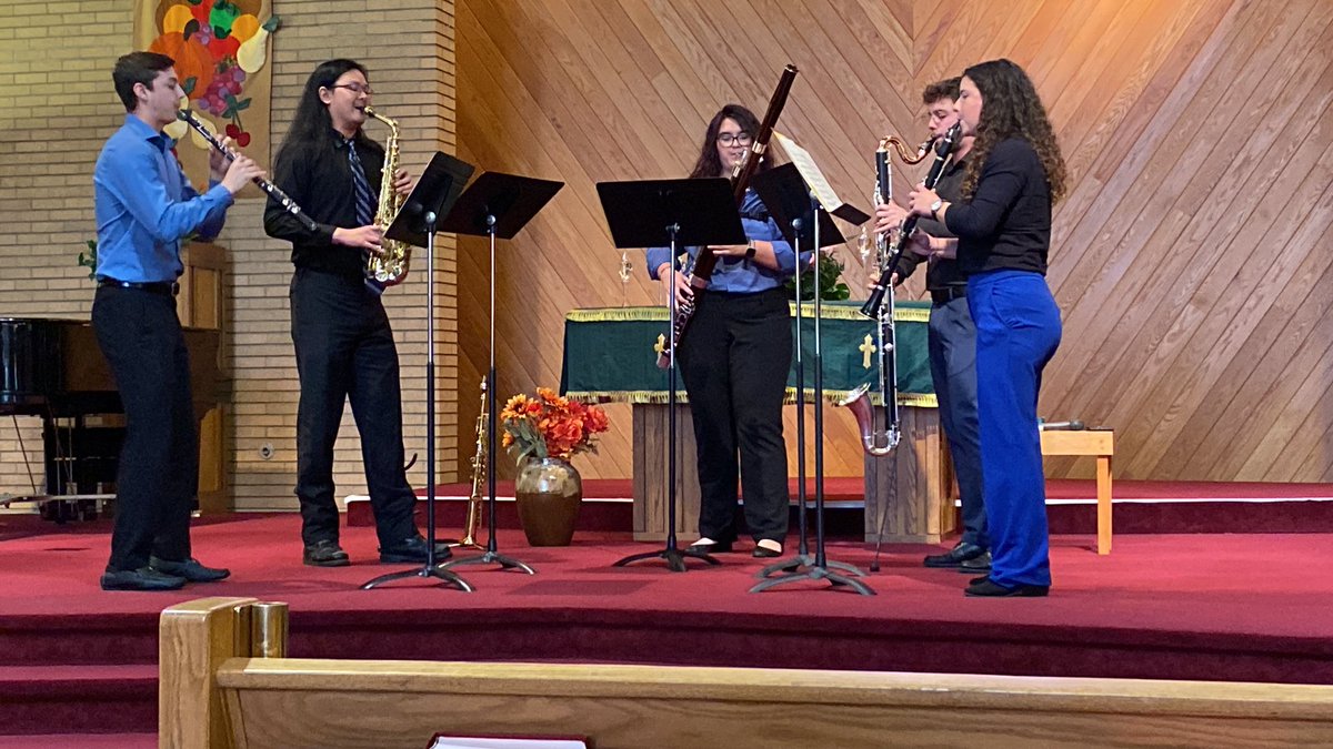 Fantastic performance by <a href="/uakronmusic/">The University of Akron School of Music</a> Graduate Brass Quintet and Roo Reeds at the United Methodist Church, Uniontown today. <a href="/LakeBands/">Lake Bands</a> grads, Emily and Austin showing their mad skills. #GreatAtLake <a href="/uakron/">The University of Akron</a>