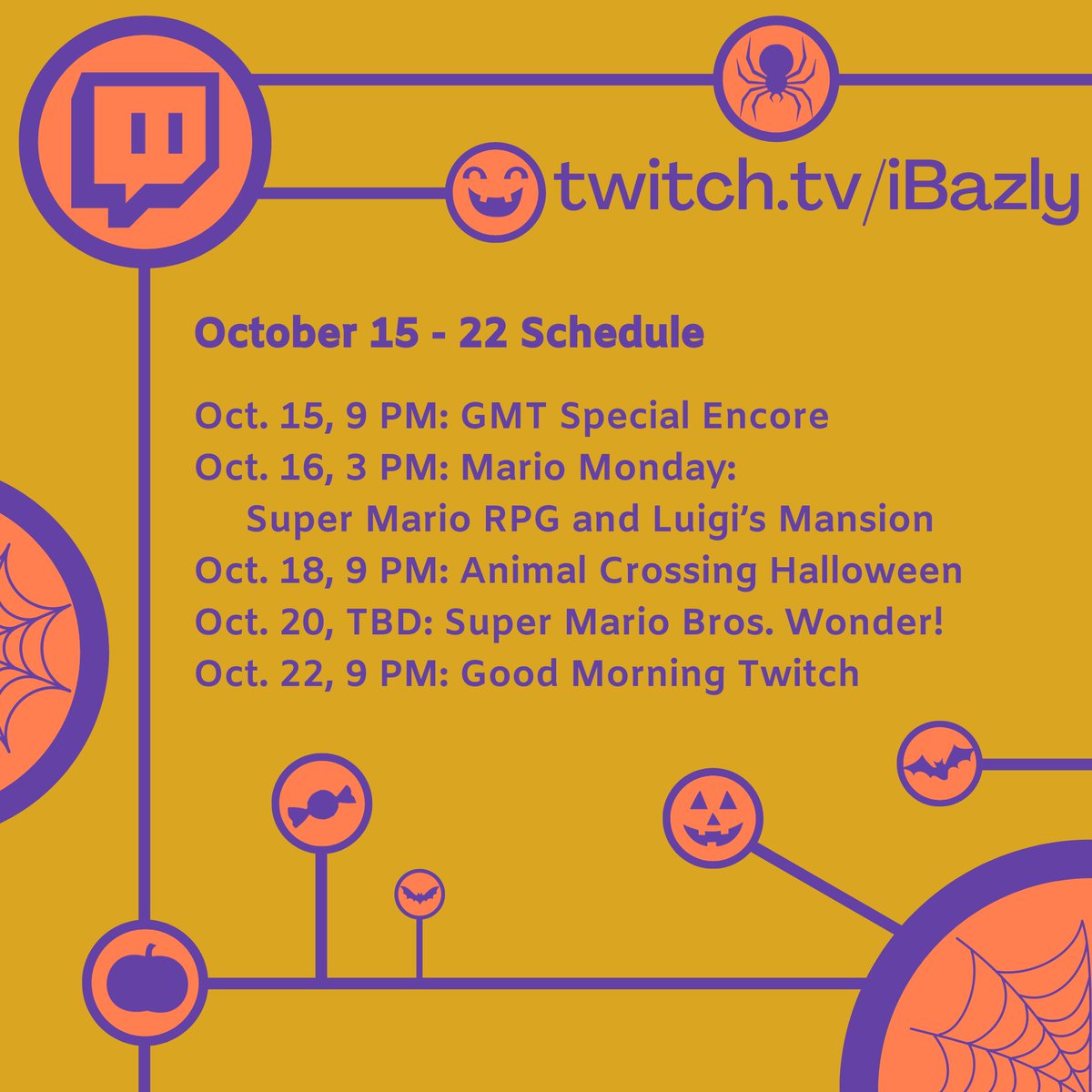 Schedule tiiiiiime! Join KidInfinite and I tonight as we continue our Digimon Smash or Pass game - then get excited for a ton of Mario this week! Head to twitch.tv/iBazly and hit that follow button! ❤️

#SuperMarioBros #SUPERMARIOWONDER #Halloween2023 #LGBTQ #streaming