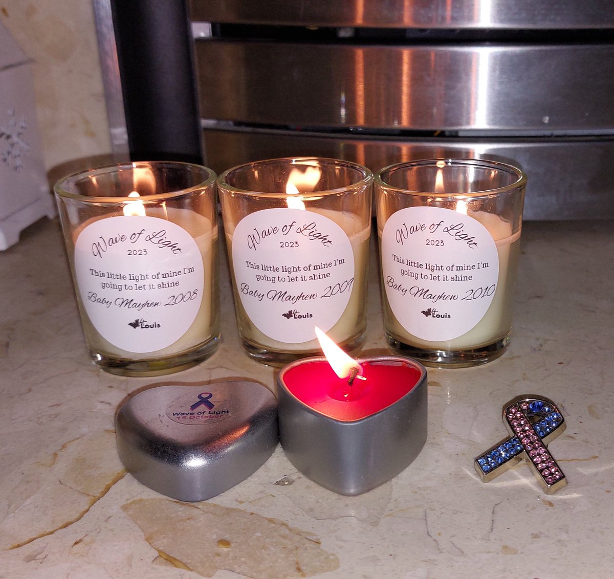 @_4Louis Lit for the 3 babies we never got to meet. Thank you so much for my candles @_4Louis

#BabyLossAwarenessWeek 
#waveoflight2023
#recurrentmiscarriage 
#iam1in4