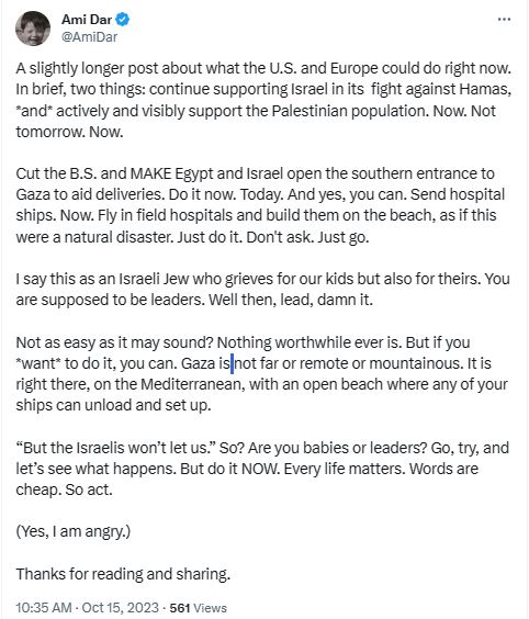 NancyZiller's tweet photo. @GavinNewsom TWO things we could do TODAY to save lives in this terrible conflict from an Israeli Jew, please read, consider, share. #Israel#Gaza#Savethechildren https://t.co/Q7iWbs5e2v