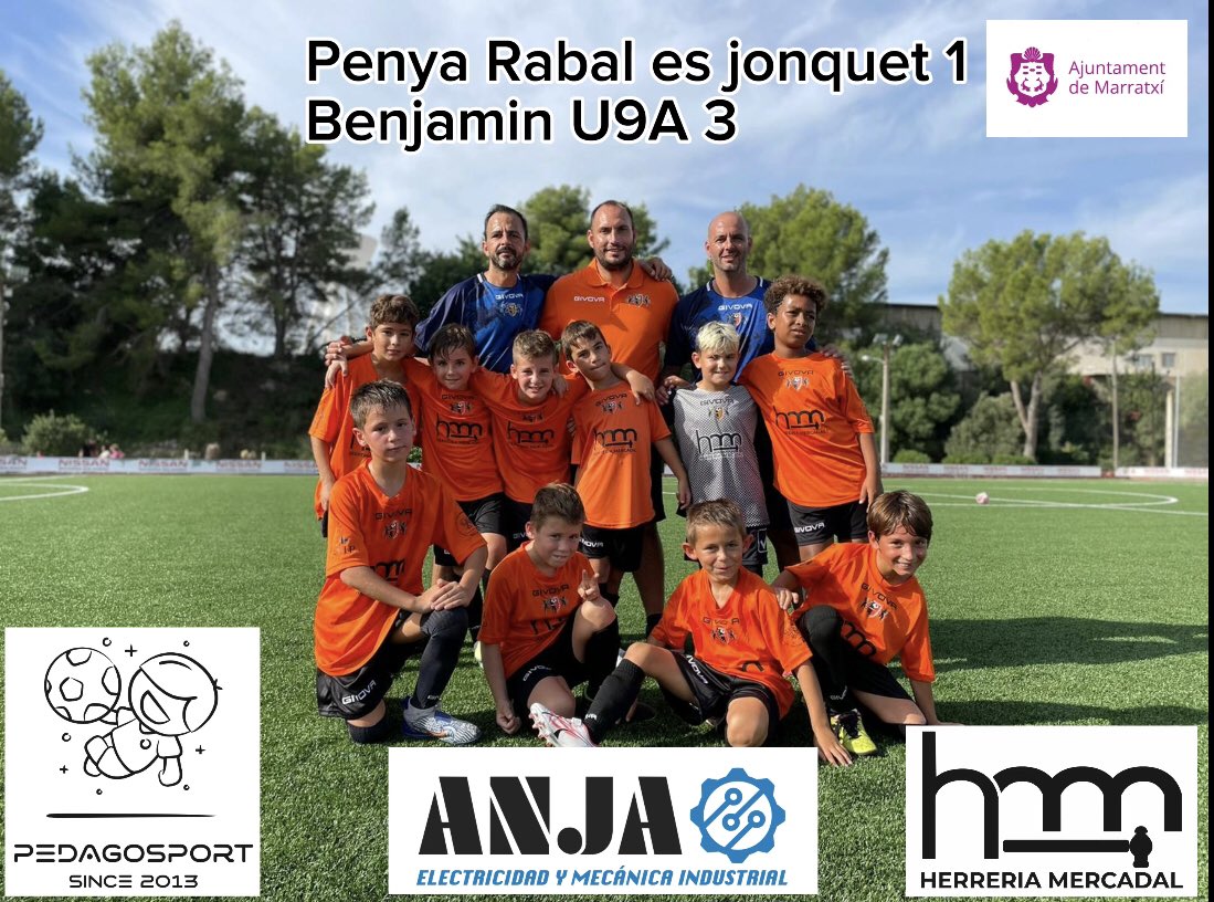 Nuestro Benjamín U9A comenzó liga con victoria 1-3 vs Penya Rabal, no se vinieron abajo con el tempranero gol rival y buscaron la victoria en todo momento. 💪🏽⚫️🟠💪🏽. @ajmarratxi @anjaelectro @herreriamercadal <a href="/pedagosport/">Pedagosport</a>