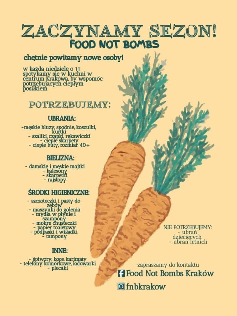 karkakoi's tweet photo. Kraków #FoodNotBombs
Jeśli macie jakieś ciuchy, które leżą u was w szafie, a są dobrej jakości i nadają się do noszenia, to dlaczego by nie wziąć i nie zanieść ich do FNB? Posłużą potrzebującym, a nie będą się kurzyć :) Podobnie jeśli macie możliwość zakupić środki higieniczne! https://t.co/aW2V5ruJJ4