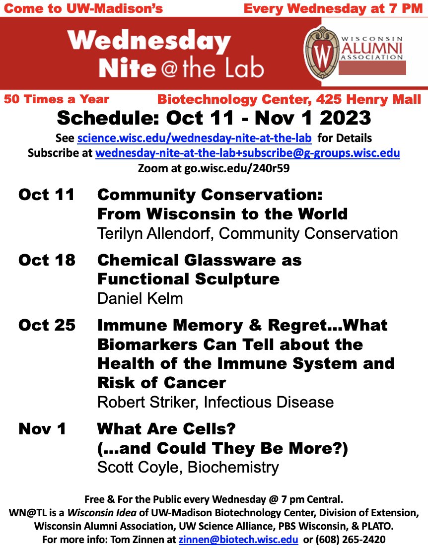 science.wisc.edu (@sciencewiscedu) on Twitter photo Artist, Author & Chemist Daniel Kelm speaks <a href="/WedNiteAtTheLab/">Wed. Nite At The Lab (on hiatus as of 2023.11.22)</a> 10/18 on "Chemical Glassware as Functional Sculpture"
7pm CT <a href="/UWBiotechCenter/">BioTrek Outreach</a> or
Zoom go.wisc.edu/240r59
<a href="/UWMadisonChem/">UW-Madison Chemistry</a> <a href="/WiSciFest/">WisconsinScienceFest</a> <a href="/WisAlumni/">Wisconsin Alumni</a> <a href="/uwmadisonarts/">UW-Madison Arts</a> Artist, Author & Chemist Daniel Kelm speaks <a href="/WedNiteAtTheLab/">Wed. Nite At The Lab (on hiatus as of 2023.11.22)</a> 10/18 on "Chemical Glassware as Functional Sculpture"
7pm CT <a href="/UWBiotechCenter/">BioTrek Outreach</a> or
Zoom go.wisc.edu/240r59
<a href="/UWMadisonChem/">UW-Madison Chemistry</a> <a href="/WiSciFest/">WisconsinScienceFest</a> <a href="/WisAlumni/">Wisconsin Alumni</a> <a href="/uwmadisonarts/">UW-Madison Arts</a>