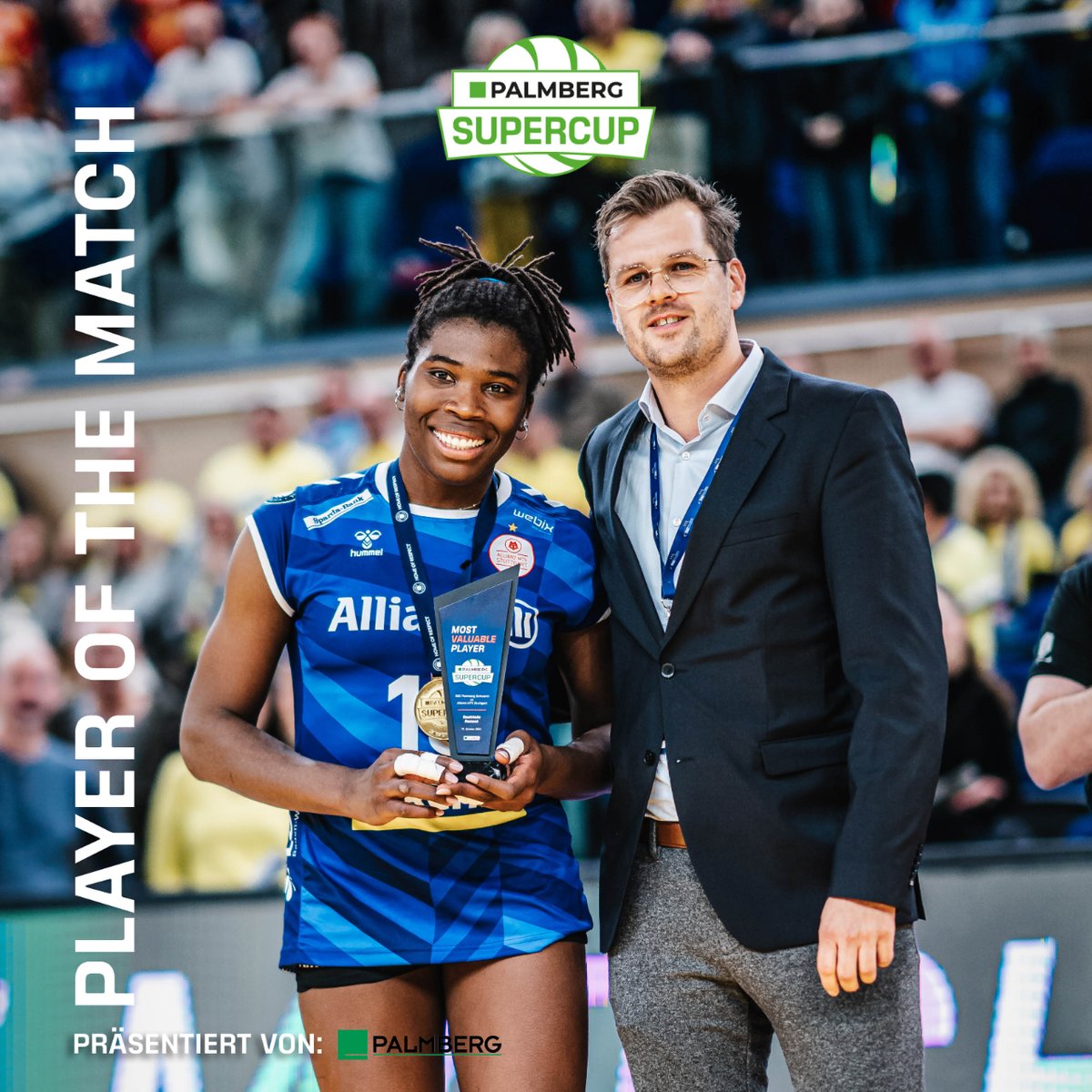 Sie ist NATÜRLICH unsere Player of the Match! 💥 Krystal Rivers beeindruckt beim PALMBERG Supercup 2023 mit harten Schlägen und kreativen Angriffen. Wir gratulieren! 👏 #Volleyball #volleyballbundesliga #VBL #sport1 @SPORT1  @AMSVolley @DVV_Volleyball  📸 Justus Stegemann