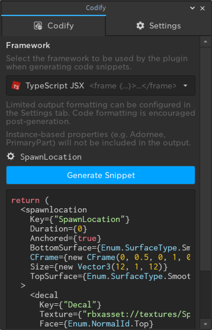 cxmeel's tweet image. Codify v2.4.1 supports TypeScript JSX. Enable it under Settings 👉 Experimental.
devforum.roblox.com/t/473076
#roblox #robloxdev #codify #roact #fusion #typescript #luau #react #lua #ts #tsx #jsx