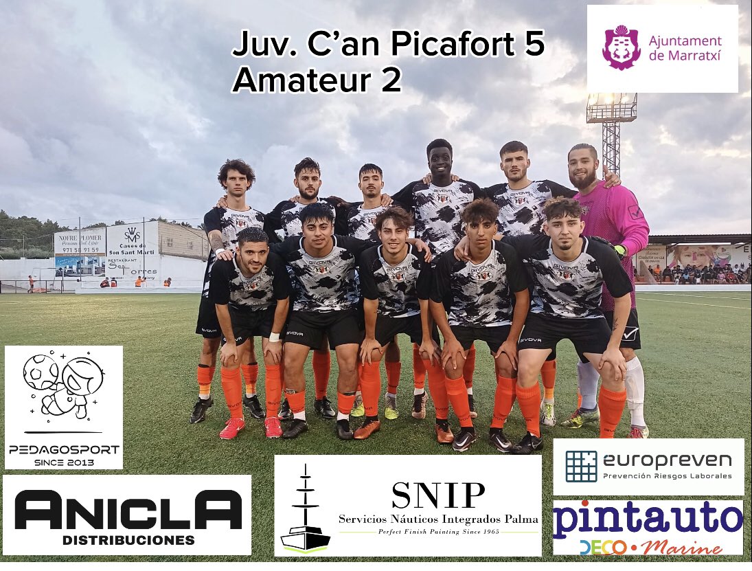Derrota de nuestro amateur por 5-2 vs Juv. C’an picafor. Un penalti y roja directa en el min. 4 condicionó el resto del partido, aún así el equipo no bajo los brazo e hizo un esfuerzo enorme. 💪🏽⚫️🟠💪🏽. @pintauto_mallorca <a href="/snipalma/">SERVICOS NÁUTICOS INTEGRADOS PALMA SL</a> @europreven <a href="/pedagosport/">Pedagosport</a> @anicladistribuciones