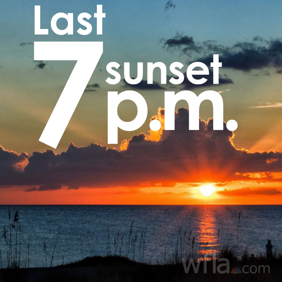 WFLA's tweet photo. LAST 7 P.M. SUNSET: Today marks the last sunset that will be after 7 p.m. until March 10. https://t.co/n9gDY7ha0S https://t.co/HgHQfMLl2f