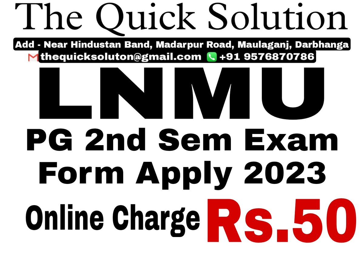 thequicksoluton's tweet photo. LNMU PG 2nd Sem Exam Form Apply 2023
.
.
#exam #form #LNMU #darbhanga #university #applyhere #onlineapply #Bihar #the_quick_solution #masters #postgraduate https://t.co/1QpQZnU0Q4