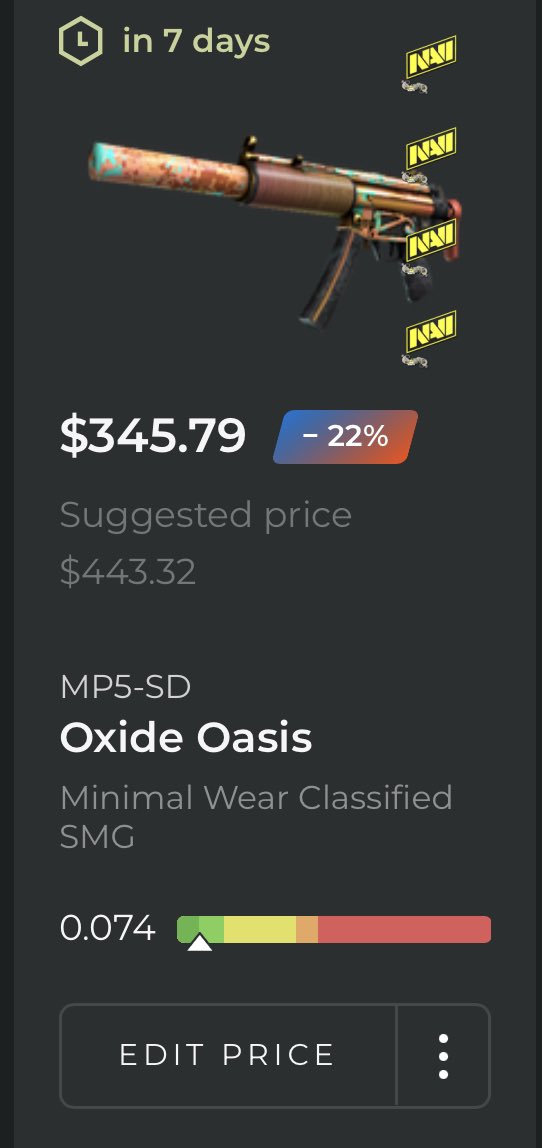 Very good float oxide oasis on skinport if anyone wants