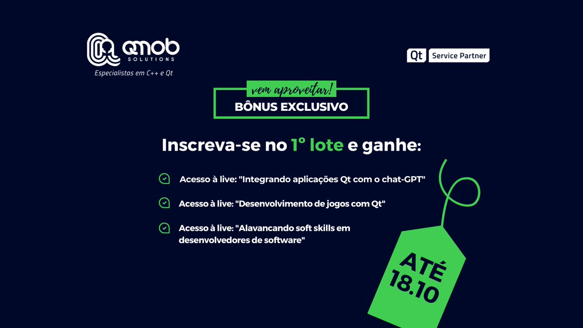 qmob_solutions's tweet photo. 🚨 Atenção! 🚨

Últimos dias para garantir sua inscrição no 1º lote e aproveitar o nosso bônus exclusivo! ⏰

Se inscrevendo agora nos nossos treinamentos, você ganha acesso aos conteúdos exclusivos cuidadosamente preparados por nossos especialistas.🚀 https://t.co/jVKdzHeEXu