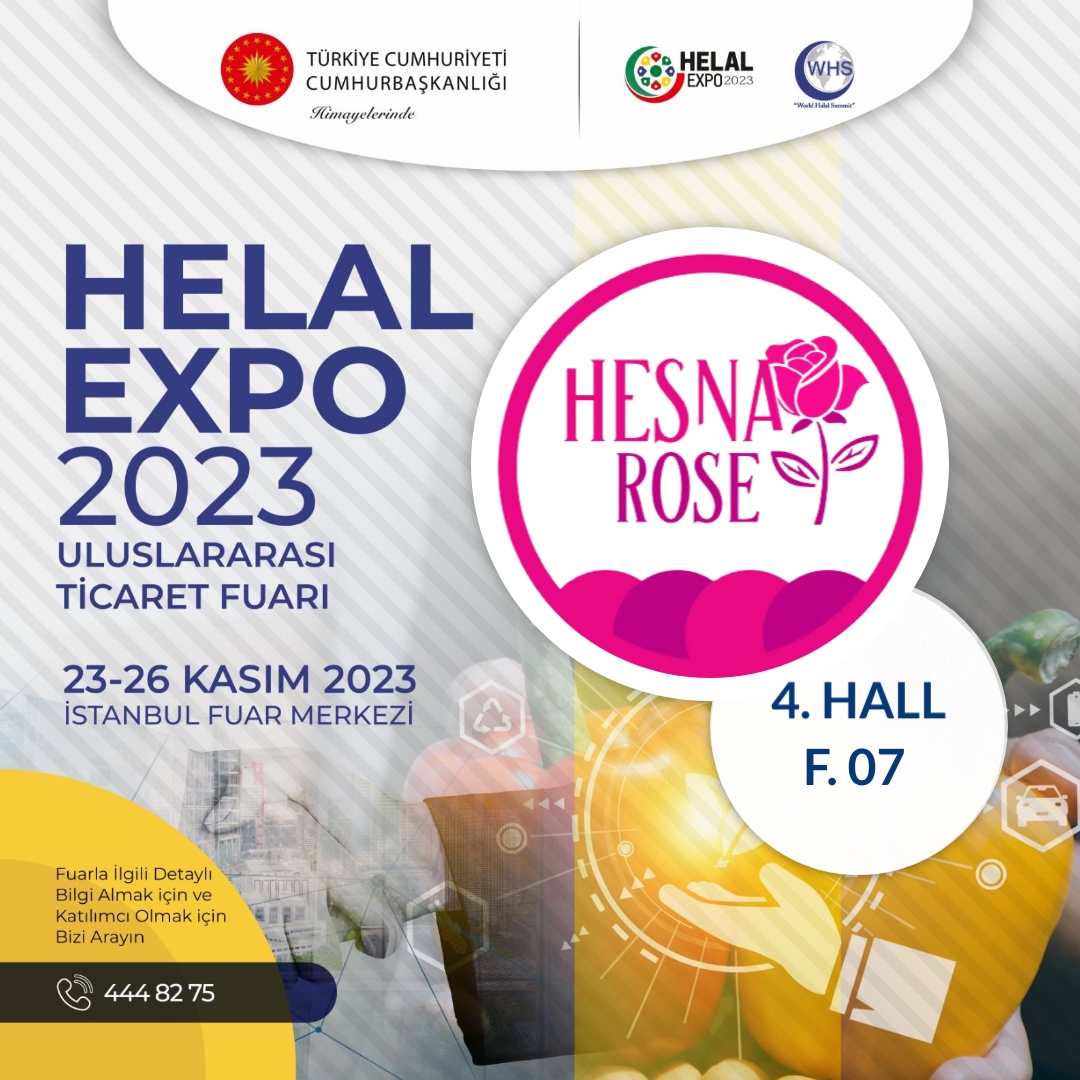 HelalExpo's tweet photo. 23-26 Kasım 2023 tarihleri arasında İstanbul Fuar Merkezi’nde gerçekleşecek 9.Helal Expo Fuarında  HESNA ROSE katılımcı olarak yerini aldı. Siz de geç kalmadan yerinizi alın…

☎️ 444 82 75
📧 info@helalexpo.com.tr

HESNA ROSE took its place as an exhibitor at the 9th Halal Expo Fair, which will take place at Istanbul Expo Centre between 23-26 November 2023. Take your place without being late...
 
 #discoverevents #halalexpo #halalsummit #helalexpo2023 #halalexpo2023 #worldhalalsummit #exhibition #expo #türkiye #istanbul #halal #helal #summit #export #internationaltrade #aselexpo #worldtravelexpo #ifm #discover #hesnarose @hesnarose