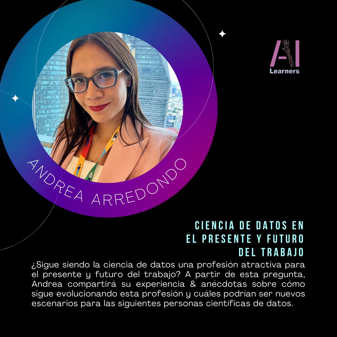 Conoce a nuestra primera speaker: <a href="/AndreMonserratt/">Andre.ia</a>💜 Les esperamos para aprender más de Inteligencia Artificial ✨

Andrea es Data Scientist en BBVA, mentora en Technovathion Girls y Women Who Code, y más🎉 

¡Nos vemos! meetup.com/ai-learners/ev…