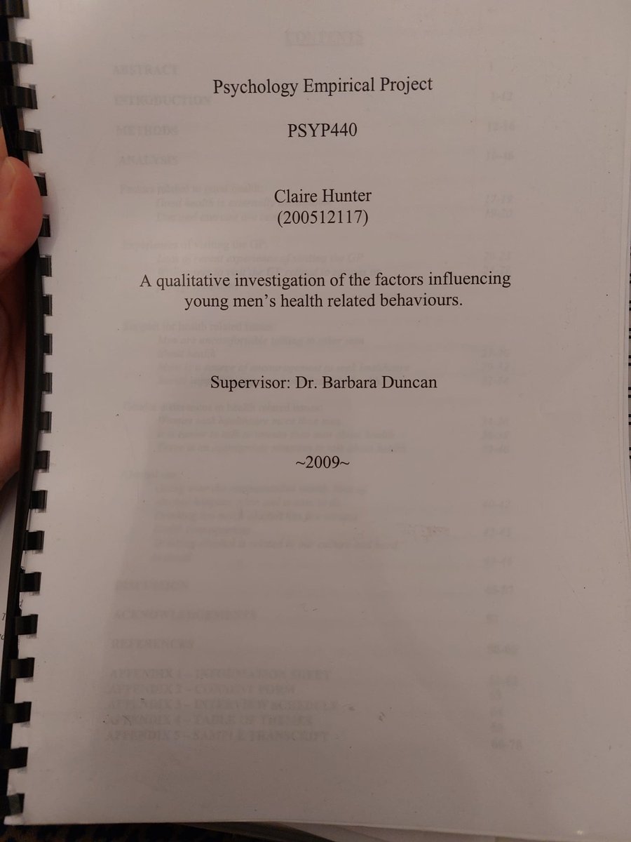 Came across my undergraduate dissertation from back in the day where you had to queue up at the printing room to have your paper printed and bound! 22 year old me would be super proud of where I am now 💙 <a href="/GcuPsychology/">GCUPsychology</a>  #twittereps
