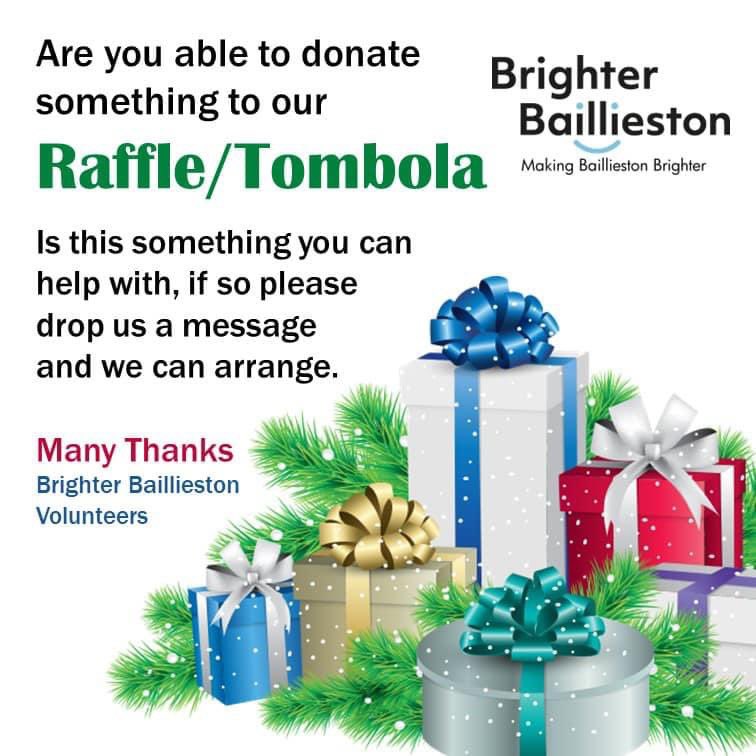 Brighter Baillieston (@bbaillieston) on Twitter photo All going well we are looking at holding a Christmas Event on 9th December in Garrowhill Community Centre. In the meantime we are looking for Raffle and tombola prizes if anyone is able to donate we would be obliged - thankyou π€Άchair.brighterbaillieston@gmail.com All going well we are looking at holding a Christmas Event on 9th December in Garrowhill Community Centre. In the meantime we are looking for Raffle and tombola prizes if anyone is able to donate we would be obliged - thankyou π€Άchair.brighterbaillieston@gmail.com