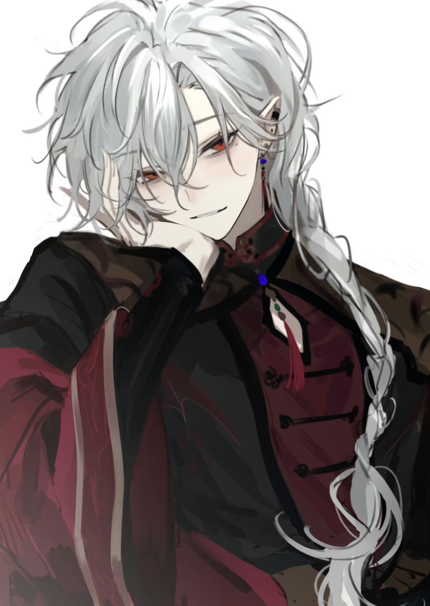 kuzuha (nijisanji) 1boy male focus red eyes solo jewelry pointy ears long hair  illustration images