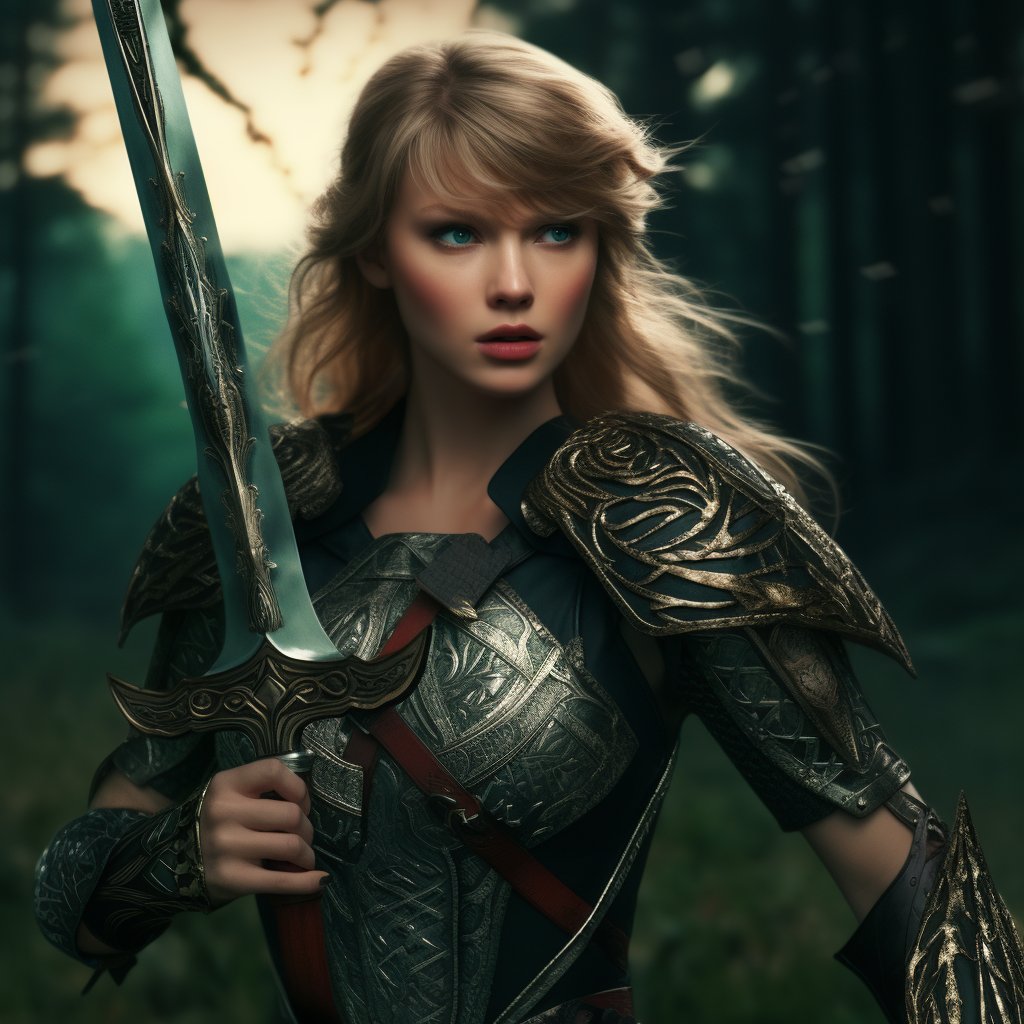 gamaniaco's tweet image. A warrior #TaylorSwift generated with #AI.